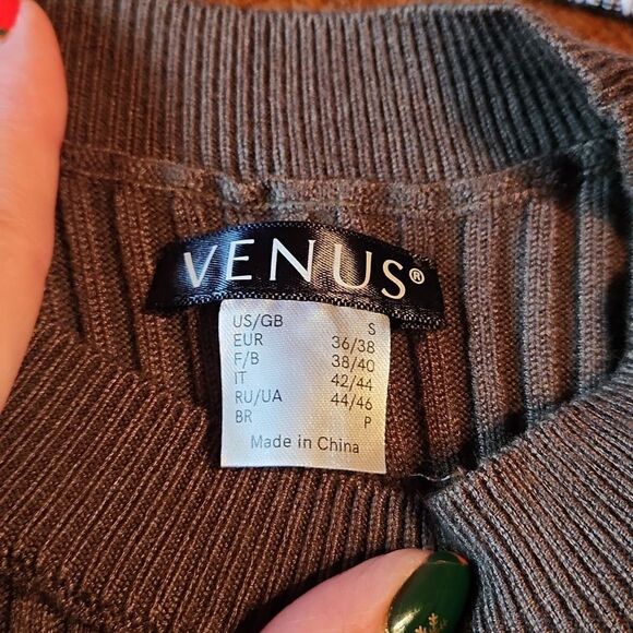 Venus Ribbed Crew Neck Bodycon Knit Sweater Peplum Waist, Small, Olive Green - Picture 5 of 7